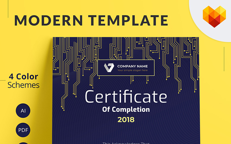 Download Шаблон сертификата "Certificate of Completion Certificate Template" / Certificate of Completion Certificate Template - Шаблон сертификата на тему графика graduation membership attemdance accredited certification recognition printed award graphic psd identity corporate customizable a4 editable diploma standard formal certificate appreciation
