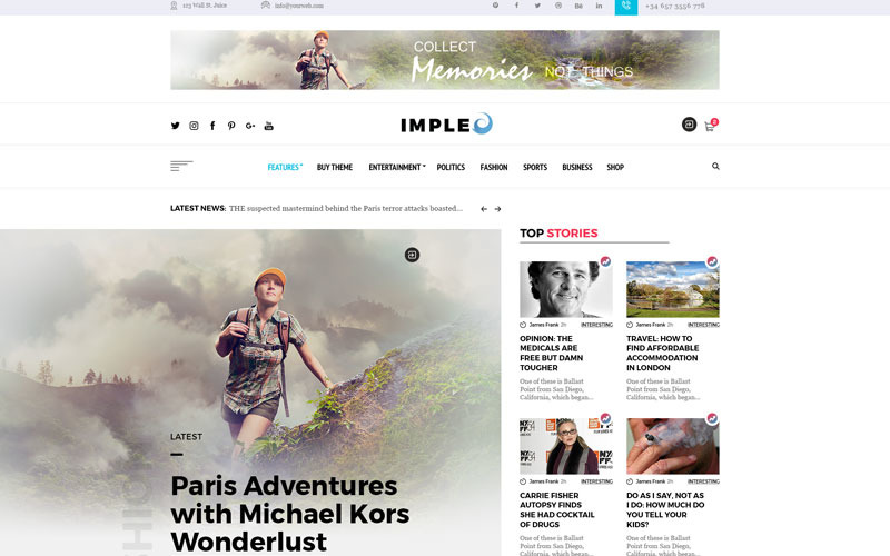 Impleo - Шаблон PSD для домашньої сторінки журналу та новин