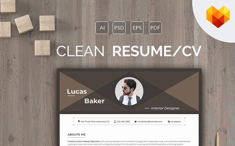 Lucas Baker - modelo de currículo de designer de interiores