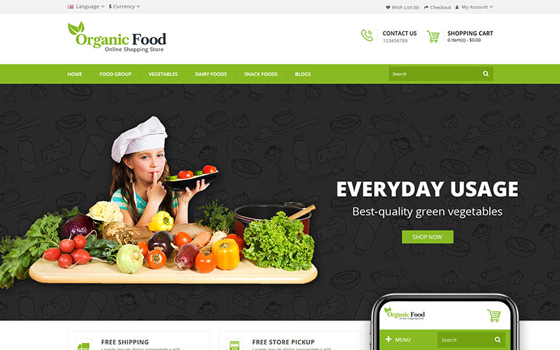шаблон opencart магазина органических продуктов питания