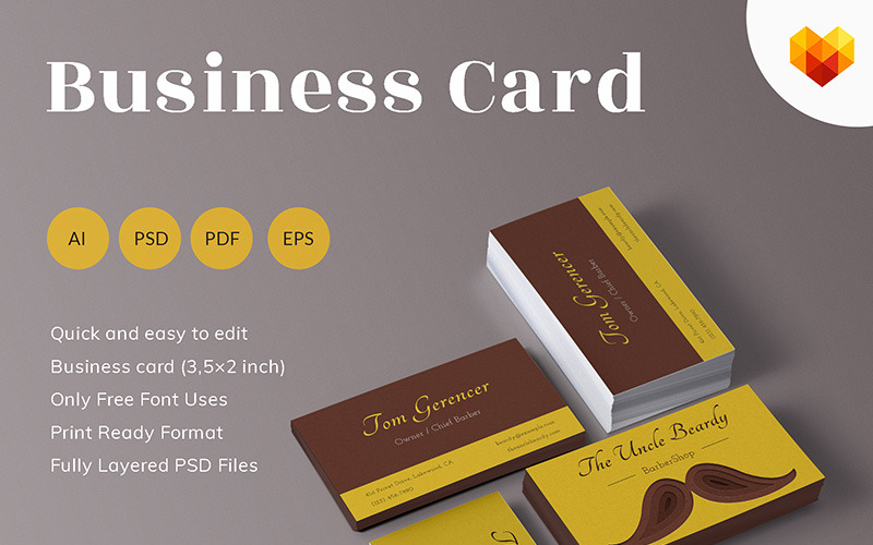 Download Фирменный стиль "Tom Gerencer - Chief Barber - Corporate Identity Template" / Tom Gerencer - Chief Barber - Corporate Identity Template - Фирменный стиль на тему графика identity business card design mockup stationery personal printed business card recognition print brand branding barber