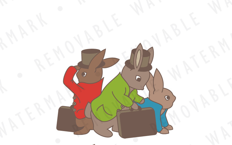 Download Шаблон логотипа "Bunny Travelers Logo Template" / Bunny Travelers Logo Template - Шаблон логотипа на тему графика trip fun adventure suitcase travel character family cartoon playful hat bunny rabbit hare mascot logo design template journey tourism illustration