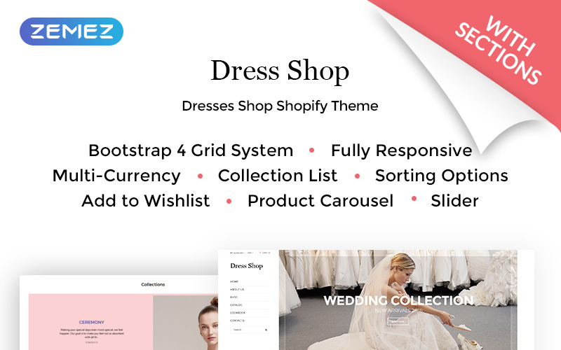 изысканное свадебное платье интернет-магазин shopify тема