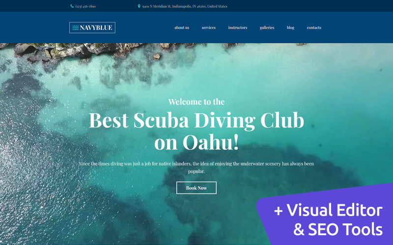 NavyBlue-Scuba Diving Club Moto CMS 3模板
