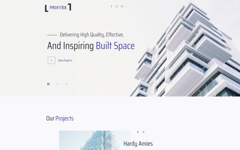 Profitex - Tema Elementor WordPress dell'agenzia di architettura Bright