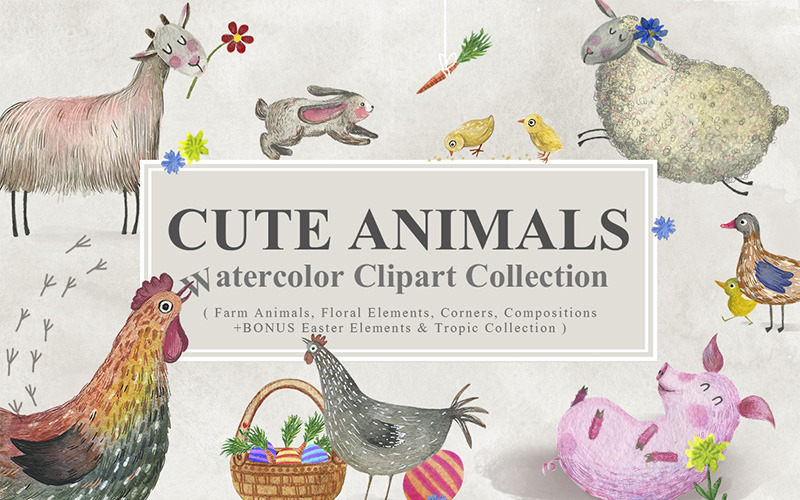 Animales lindos - Colección de acuarela - Ilustración