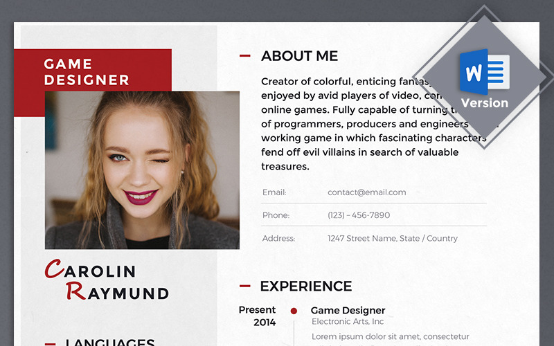 Carolin Raymund - Game Designer CV-sjabloon