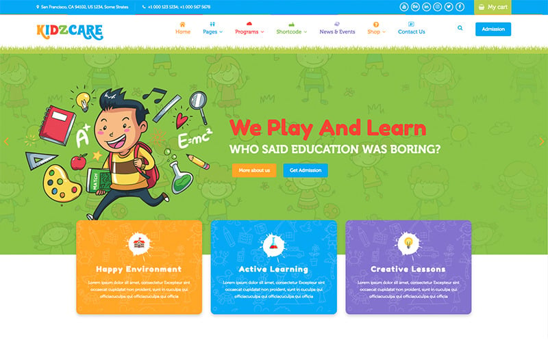 KIDZCARE - Modelo HTML5 responsivo multifuncional acadêmico para creche infantil