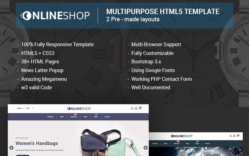 Onlineshop - responsywny, uniwersalny szablon strony internetowej HTML5 dla e-commerce
