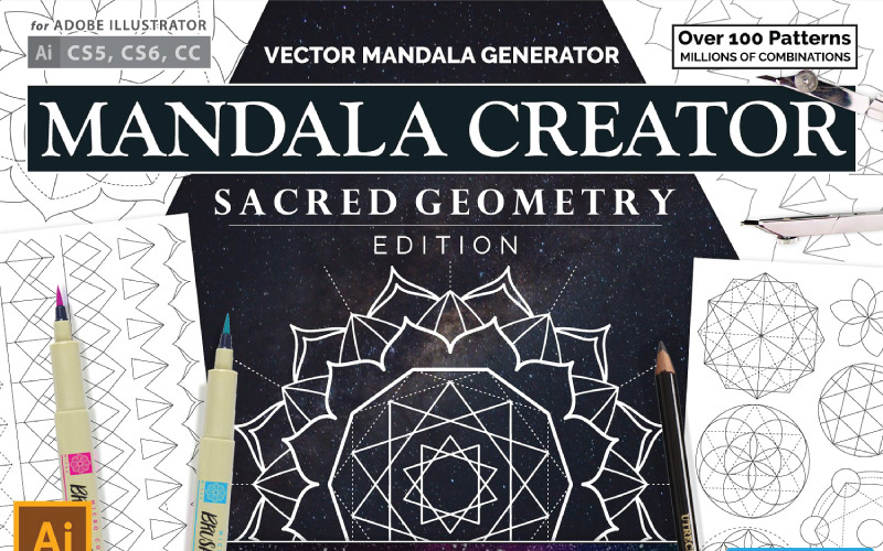 Download Бандл для создания мандалы / Sacred Geometry Mandala Creator Pattern - Pattern на тему графика mandala pattern template logo creator kit sacred geometry yoga geometric symbol ancient chakra yantra flower of life coloring book colouring