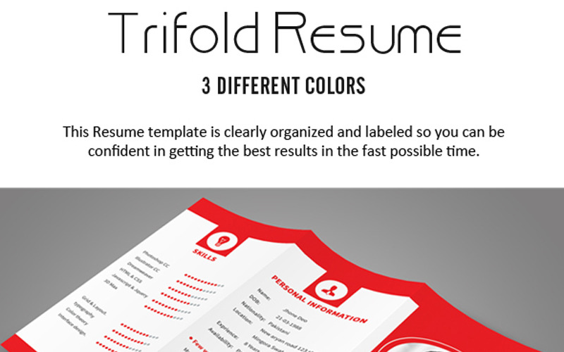 Download Резюме "Trifold Resume Template" / Trifold Resume Template - Резюме на тему графика trifold resume creative curriculum vitae cv design template editable elegant job light portfolio professional simple swiss