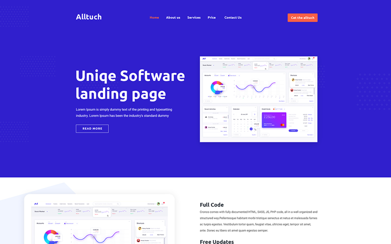 Download PSD шаблон "Alltuch - Software Landing Page PSD Template" / Alltuch - Software Landing Page PSD Template - PSD шаблон на тему программное обеспечение 