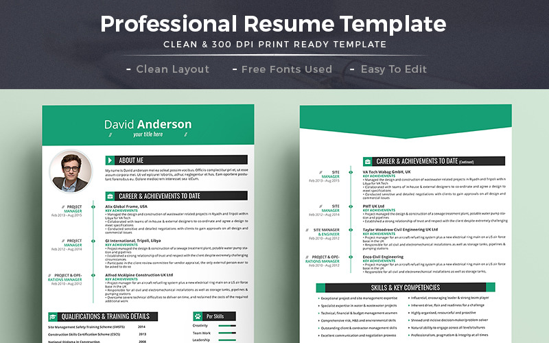 David Anderson Clean CV Word Format Resume Template