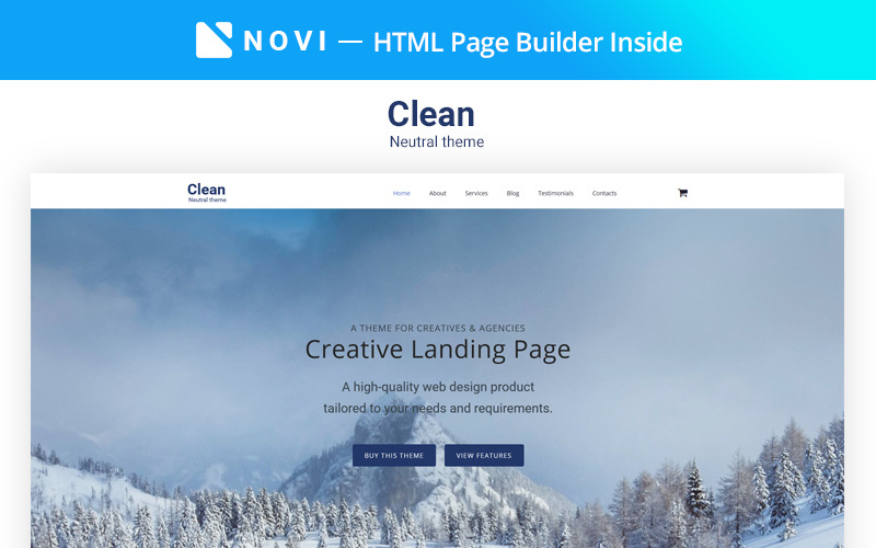 Tiszta - Egyszerű Creative Agency HTML a Novi Builder céloldal sablonjával