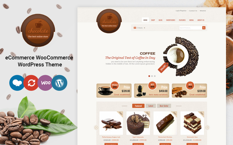 Chocolade - Cake en koffie WooCommerce-thema