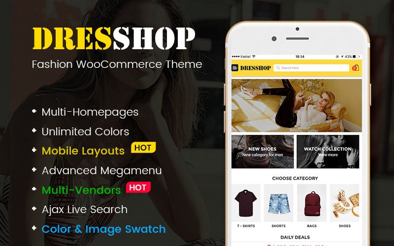 DresShop - Tema WooCommerce de ropa, tienda de moda (diseño móvil incluido)
