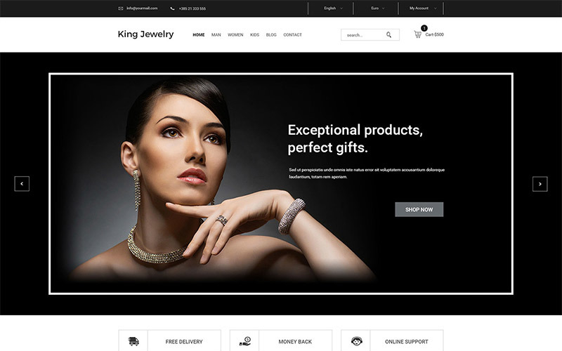 King Jewelry简单干净的电子商务-PSD模板
