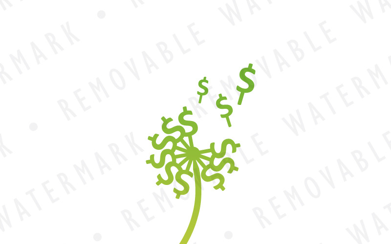 Plantilla de logotipo de diente de león que sopla dinero