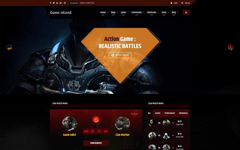 Game Island - Topluluk Portalı Oyun Çok Amaçlı Önyükleme Web Sitesi Şablonu