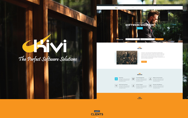 Download PSD шаблон "KIVI - The Perfect Software Solutions PSD Template" / KIVI - The Perfect Software Solutions PSD Template - PSD шаблон на тему компания по разработке по kiwi kiwisoft software company corporate software templates company