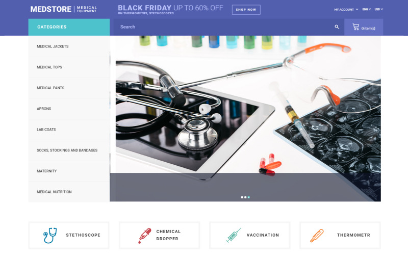 Medstore - Responsieve online winkel voor medische apparatuur OpenCart-sjabloon