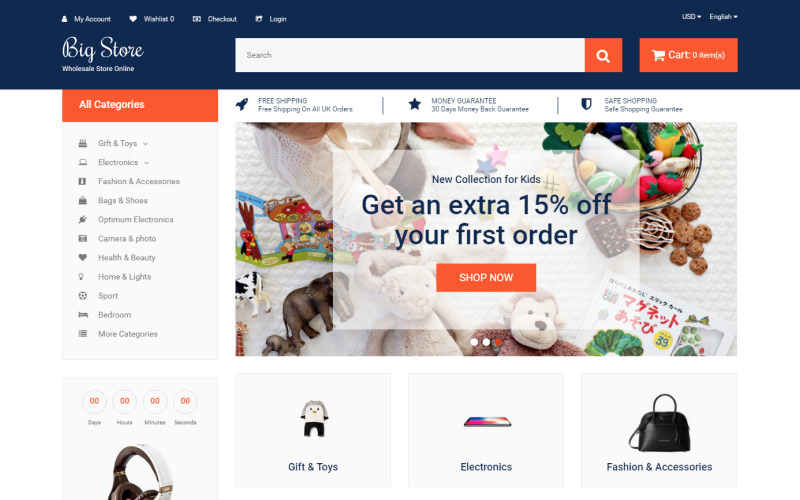 Nagy üzlet - elegáns nagykereskedelmi online áruház OpenCart sablon