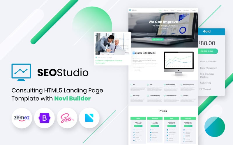 SEO Studio - Consulenza HTML con il modello di pagina di destinazione di Novi Builder