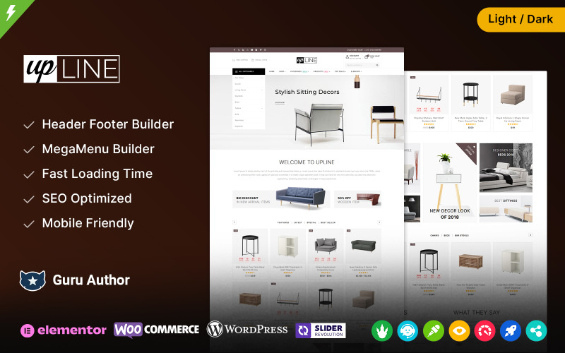 UpLine - Nábytek, dům a interiér Nákupní centrum Elementor WooCommerce Theme