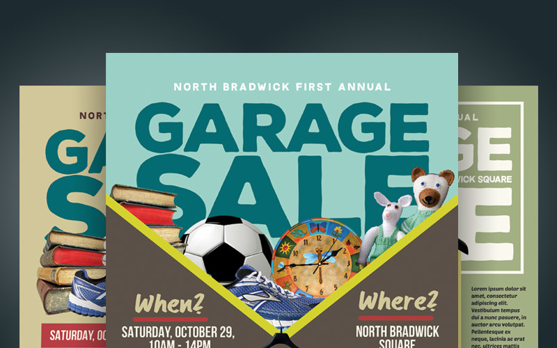 Download Фирменный стиль "Garage Sale Flyer - Corporate Identity Template" / Garage Sale Flyer - Corporate Identity Template - Фирменный стиль на тему графика ad advert big clothing community driveway flyer garage items junk leaflet moving pamphlet sale sign spring cleaning squatters tag yard