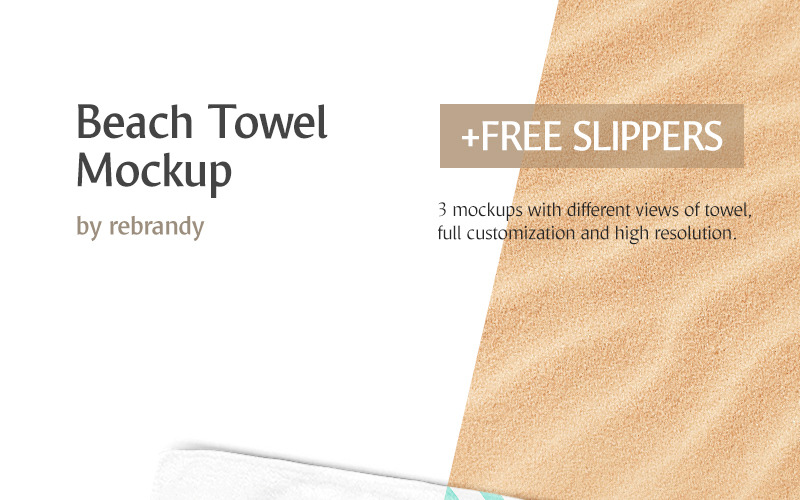 Download Мокап для продукта "Beach Towel product mockup" / Beach Towel product mockup - Мокап для продукта на тему графика psd mockup template beach towel jack-towel slippers swimming pool bath bathroom kitchen home gym microfiber textile spa accessory bathtub mokcup