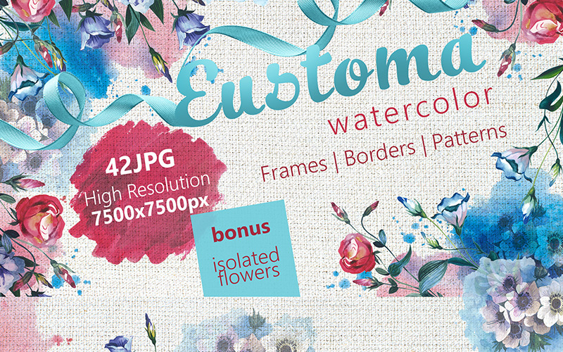 Beautiful Eustoma JPG Watercolor Set - Illustration