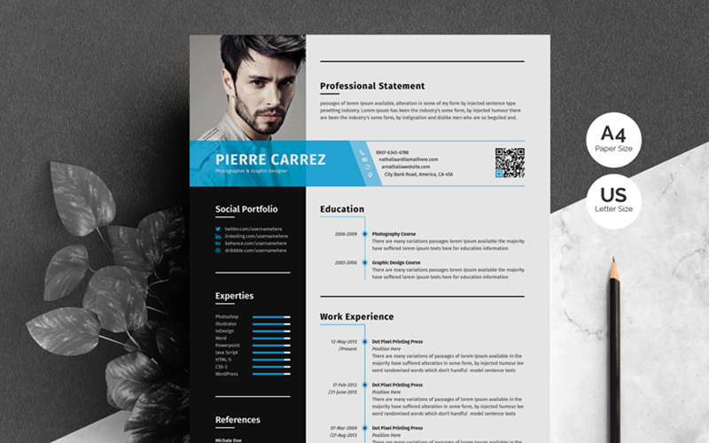 Download Резюме "Pierre Carrez Professional Resume Template" / Pierre Carrez Professional Resume Template - Резюме на тему графика resume,cv,template,clean,creative,word,infographice,modrean,cover,page