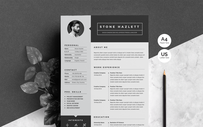 Download Резюме "Stone Hazlett - 2 Page Resume Template" / Stone Hazlett - 2 Page Resume Template - Резюме на тему персональная страница resume,cv,template,clean,creative,word,infographice,modrean