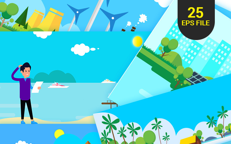 Download Бандл векторных иллюстраций для дизайна / Vector flat design - Illustration - Иллюстрация на тему графика design illustration green energy solar pack flat design illustration graphic beautiful power natural blue forest beach house city tree