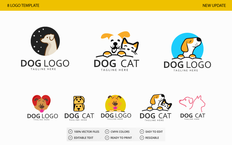Download Шаблон логотипа "Animal Dog and Cat - 8 Logo Template" / Animal Dog and Cat - 8 Logo Template - Шаблон логотипа на тему графика animal,breeder,breeding,cartoon,cartoony,company,cute,dog,dogs,fun,funny,happy,illustratives,labrador,mascot,night,dog,logo,pappy,pet