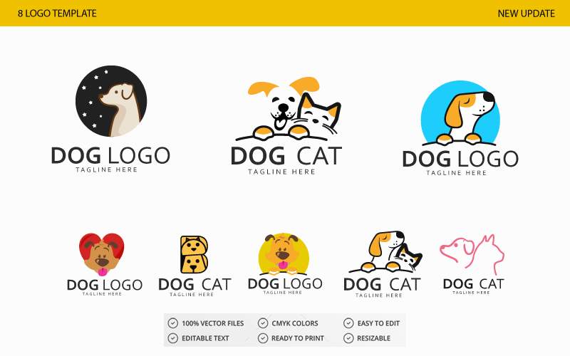 Dierlijke hond en kat - 8 Logo sjabloon