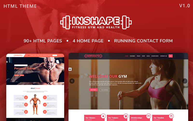 inshape: тренажерный зал, бодибилдинг, шаблон фитнес-сайта