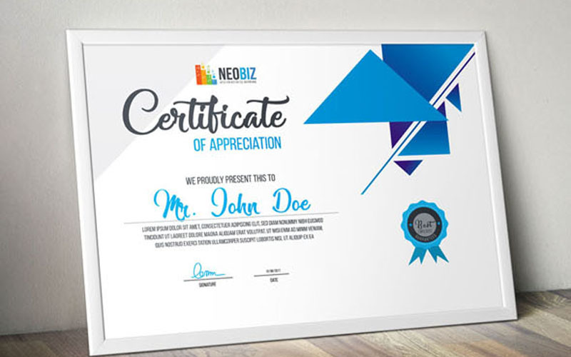 NeoBiz - Modèle de certificat de certificat moderne