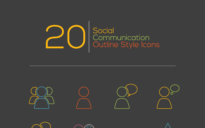 20 Set di icone di stile contorno comunicazione sociale