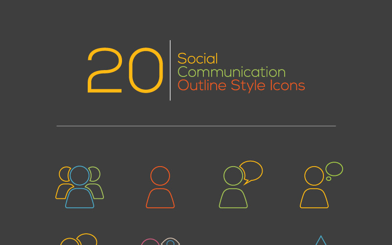 Download Набор иконок "20 Social Communication Outline Style Icon Set" / 20 Social Communication Outline Style Icon Set - Набор иконок на тему графика social media chat iconset vector communication community people conversation web apps appsicon socialmedia icon icons talk like share love star