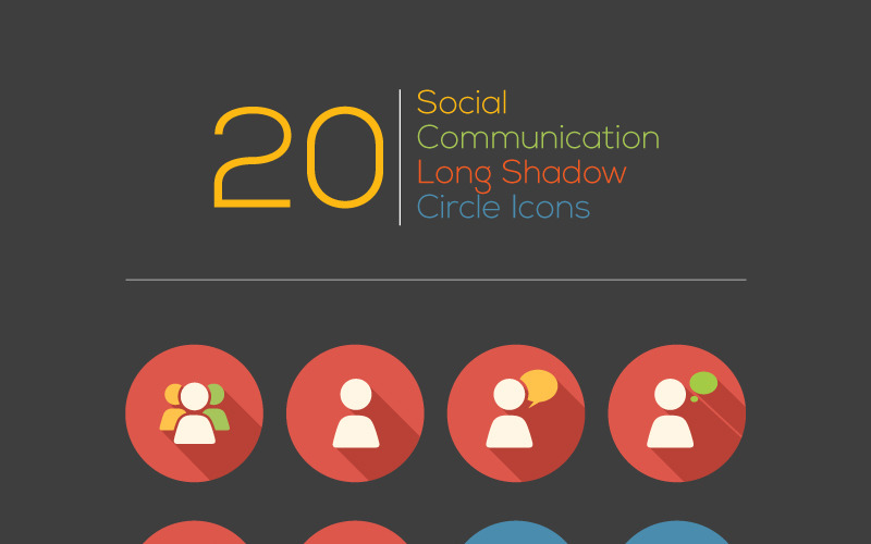Sosyal İletişim Uzun Gölge Daire Icon Set