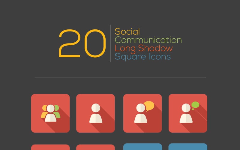 Társadalmi kommunikáció hosszú árnyéka négyzet alakú ikon készlet