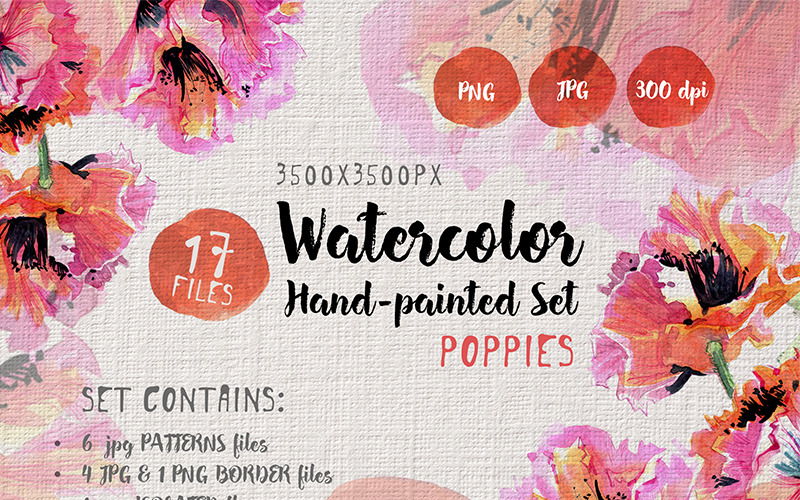 Sanfte Mohnblumen PNG Aquarell Set - Illustration