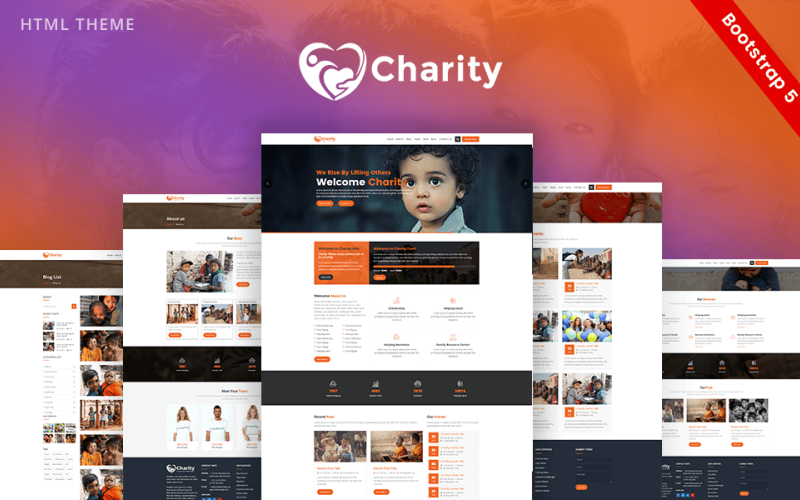 Välgörenhet : Crowd fund, ideell webbplatsmall Bootstrap 5