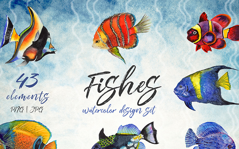 Sea Fishes PNG Akvarelluppsättning - Illustration