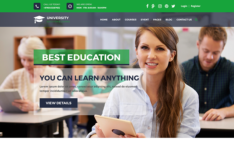 Download PSD шаблон "University - Educational, Course and University PSD Template" / University - Educational, Course and University PSD Template - Адаптивный PSD шаблон на тему университет academy-study child education-blog kid-education learning material-design modern-education online-courses online -education online-training psd-template school student studylab university cou
