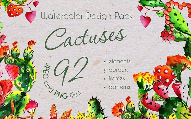 Cool Tropical Cactus PNG Aquarell Set - Illustration