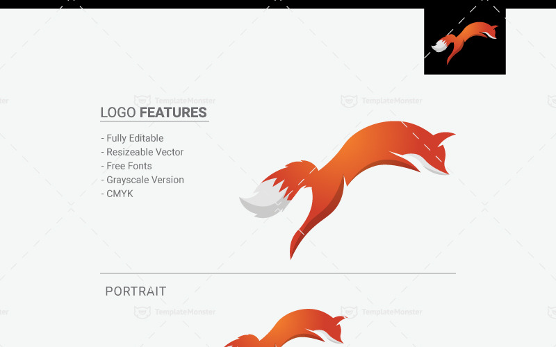 Download Шаблон логотипа "Fox Logo Template" / Fox Logo Template - Шаблон логотипа на тему графика animal brand business company corporate creative design elegant forrest fox logo mascot modern orange print simple template triangle vertex zoo