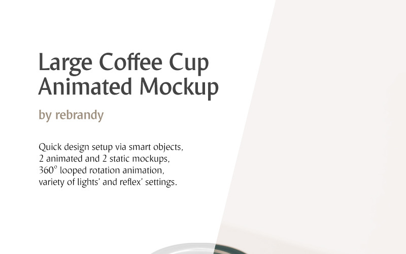 Download Мокап для продукта "Large Coffee Cup Animated product mockup" / Large Coffee Cup Animated product mockup - Мокап для продукта на тему графика psd download mockup coffee cup drink beverage barista coffe cafe container disposable lid plastic takeaway tea package shop take-out mokcup