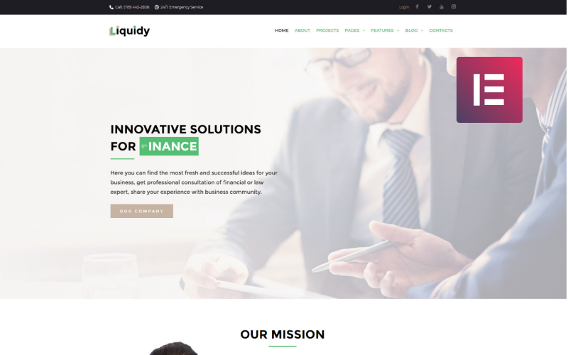 Liquidy - тема для WordPress Elementor інвестиційної компанії